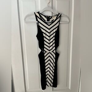 Arden B Black and White Chevron Cutout Mini Dress